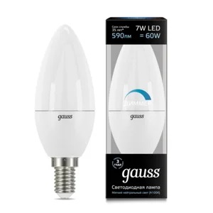 Лампа Gauss LED Candle-dim E14 7W 4100К диммируемая Улыбка Света